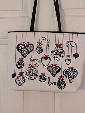 Brighton Women’s Tote Bag with Black and Red Heart Ornaments